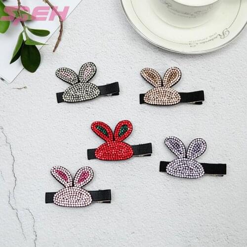 Korean version sell cute artifact rabbit ear hairpin hair accessories denim fabric craft cat ear bow word hairpin