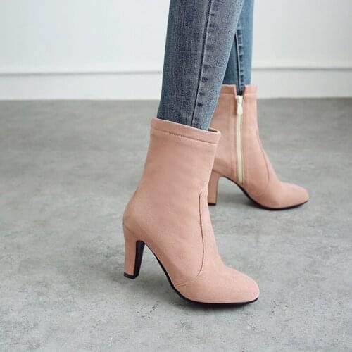 Womens single boots, short boots, womens high heels and all kinds of autumn pink 2020 new womens shoes winter
