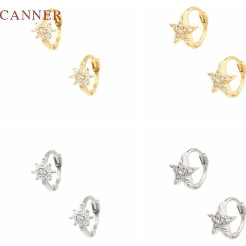 CANNER Real 925 Sterling Silver Earrings For Women Snowflake Pentagram Earrings Hoops Diamond Korean Gold Jewelry Pendientes