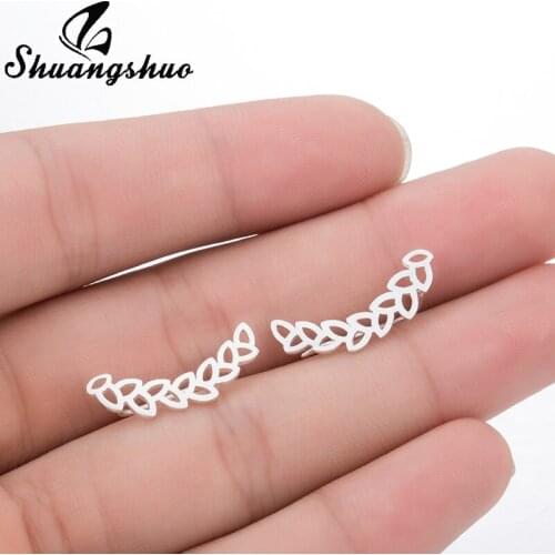 Shuangshuo Vintage Earrings Hollow Leaf Stud Earrings for Women Leaves Earrings Fashion Jewelry Ethnic Earrings Brincos