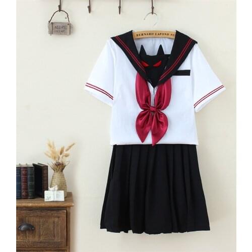 Little Demon Face Embroidery Sailor Suit COS School Wear Women School Uniform Soft Punk Lolita Darkness Devil Halloween Fashion