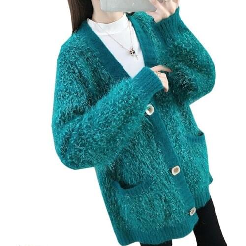 Knit Cardigan Women Sweater 2020 Ladies Loose Long Sleeve Mohair Christmas Sweater Women Plus Size