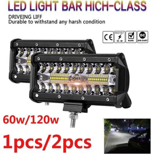 1Pcs/Set 7 Inch 60w 120w Long Strip Off-road Car Roof Light Flood Lamp Car LED Work Light