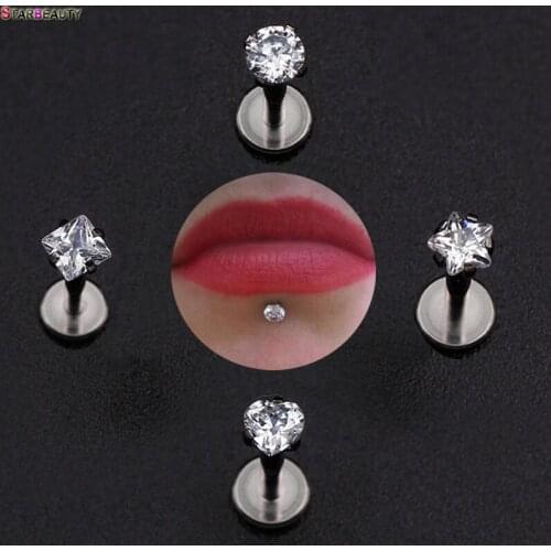 1pc/lot 16G Round Heart Square Star Kylie Lip Piercing AAA Zircon Nose Piercing labret Ear Rings for Women Men Jewelry Pircing
