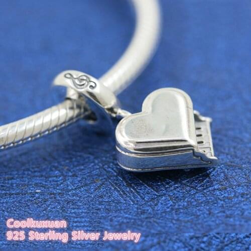 100% 925 Sterling Silver Grand Piano Heart Dangle Charm beads Fits Original Pandora bracelets Jewelry Making