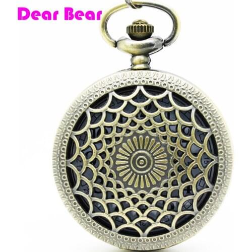 1063) 12pcs/lot Vintage bronze Flower tone Filigree Pocket Watch Necklaces.large size .free shipping