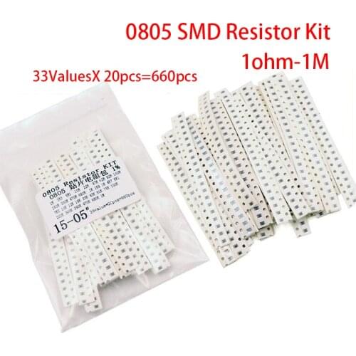 33ValuesX 20pcs=660pcs Sample kit 0805 SMD Resistor Kit Assorted Kit 1ohm-1M ohm 1
