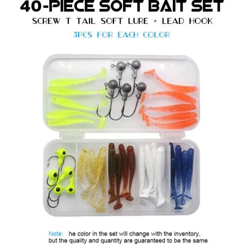40pcs/Box Soft Fishing Lure 3.5g Hook T-Tail Worm Bait Wobblers Artificial Silicone For Carp Bass Fishing Tackle 2021