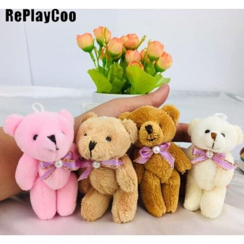 50/100PCS Mini Teddy Bear Stuffed Plush Toys 8cm Small Bear with bow Stuffed Toys pelucia Pendant Kids Birthday Gift DMX016
