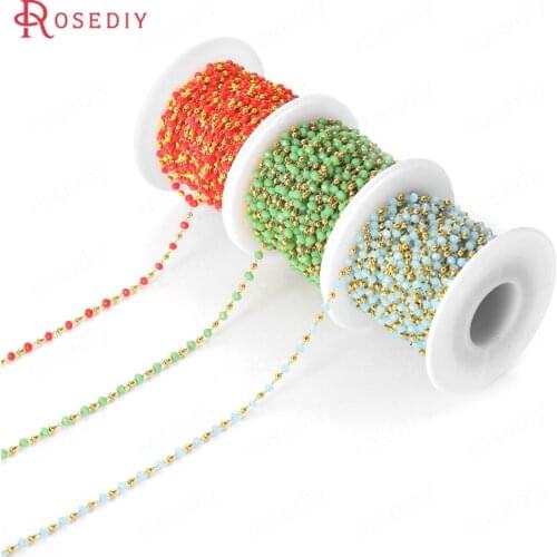 50CM Bead 3MM 24K Gold Color Brass and Glass with Wheel Beads Necklace Chains High Quality Diy Jewelry Findings Accessories