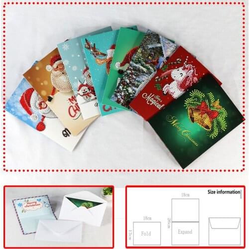 5D Diamond Painting Cartoon Paper chrismas cards Greeting Postcard Craft Kids Festival Mini Santa Claus Diamond Mosaic embroider