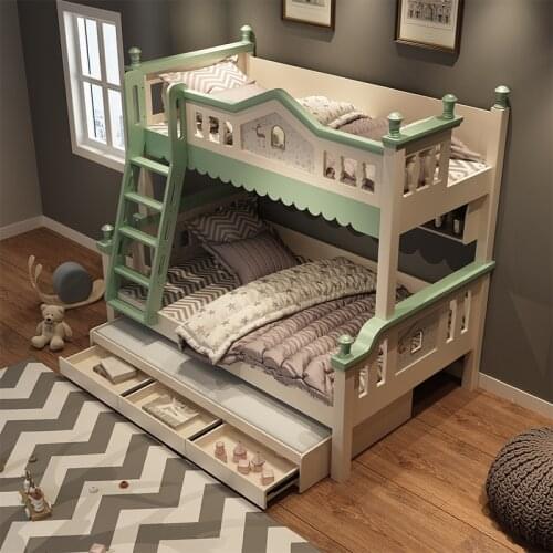American solid wood frame bed boys and girls bunk bed adult bed