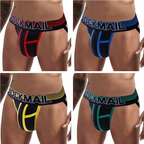 JOCKMAIL 4-Pack Mens Jockstrap Sexy G String Mesh Breathable Hip-lift Homme Slip Tanga Bikini Ropa Interior Hombre Gay Underwear