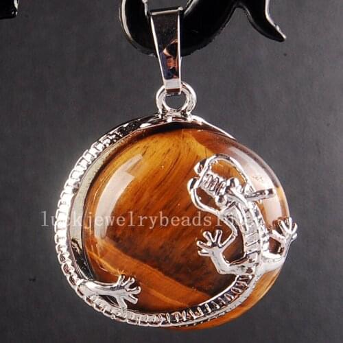Free Shipping Women Fashion Jewelry 23mm Beautiful Tigers Eye Dragon Round Pendant Bead C3756