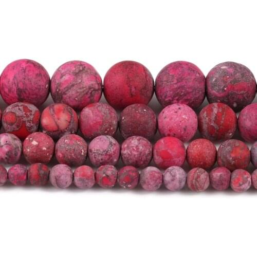 Natural Stone Bead Matte Dull Polish Fuchsia Sea Sediment Turquoises Jaspers Beads for Jewelry Making DIY Bracelet Minerals Bead