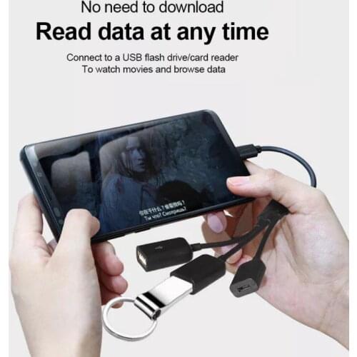 Black Mini 3 in 1 Micro USB Power Charging Host OTG Hub Cable Adapter For Andorid Phones 3 Port Micro USB to USB 2.0 Splliter