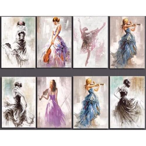 Ballet Dance Girl Playing a Violin Abstract Figure Oil Painting on Canvas Posters and Prints Wall Picture for Living Room Decor