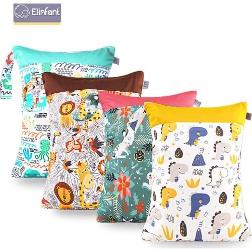 Elinfant 2PC Reusable Waterproof Fashion Prints Wet Dry Diaper Bag Double Pocket Cloth Handle Wetbags 30*40CM Wholesale
