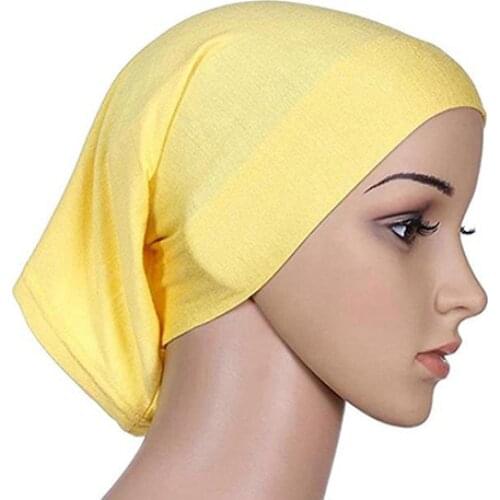 Women Hijabs Muslims Solid Color Cotton Cap Elastic Breathable Headwrap Under Scarf Shawl Hat 2021