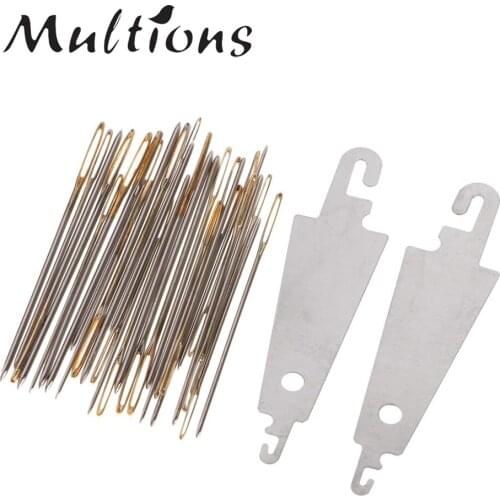 30Pcs Large Eye Needles Stitch Stainless Steel Sewing Needles 24#26# Needles & 2Pcs Needle Threader DIY Needlework Sewing Tools
