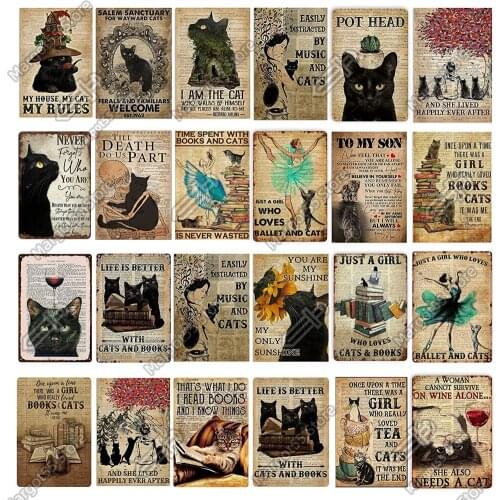 Cat Metal Tin Sign Vintage Plate for Kithchen Bar Coffee Car Rustic Home Farmhouse Room Art Poster Wall Decor Gift for Cat Lover