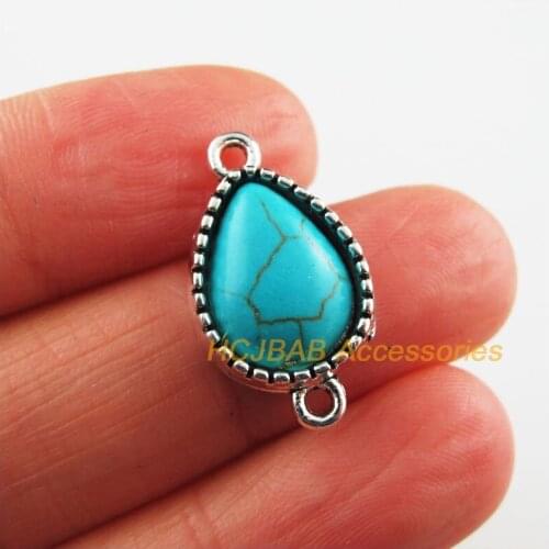 Fashion 10 New Flower Teardrop Charms Tibetan Silver Color Blue Stone Connectors 13x23mm