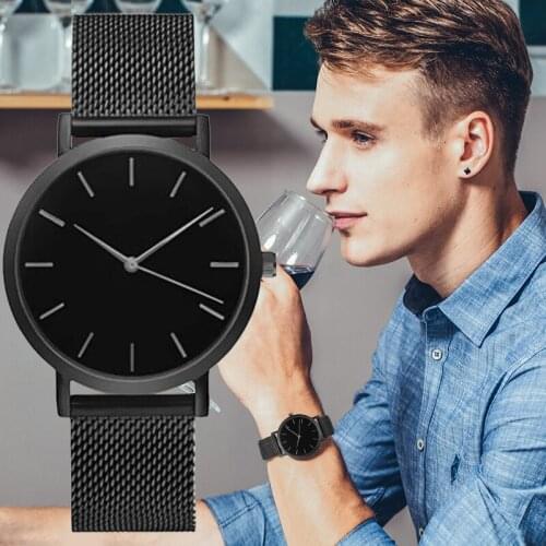 Montre femme new fashion stainless steel hook buckle men watch round quartz simple noble elegant black silver gift reloj mujer