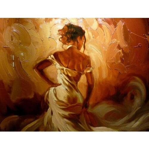 Wall art hand painted portraits paintings oil on canvas Lady in gold background