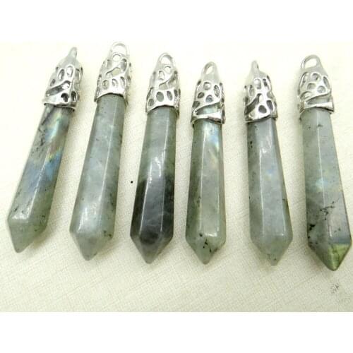 Natural stone labradorite Quartz Crystal opal tiger eye mix pillar chakra Pendant for diy Jewelry making necklace men woman 8pc