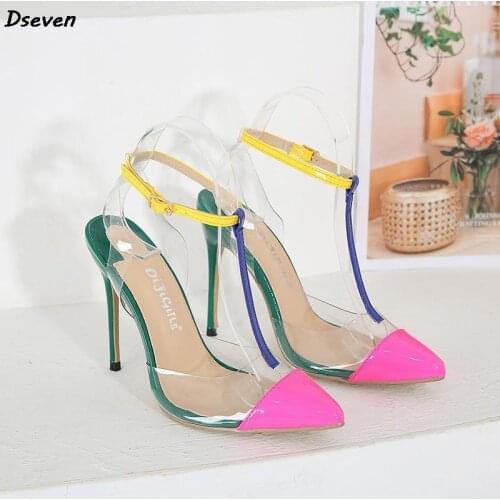 2022 Summer New Transparent Ladies Sandals Fashion Color Matching High-heeled Womens Sandals Pointed Back Stiletto Woman Shoes