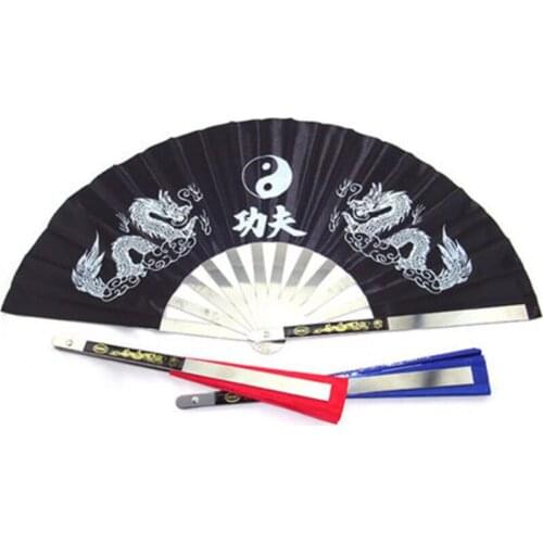 New Chinese Kung Fu Fan Wushu Dragon Stainless Steel Frame Tai Chi Martial Arts 3 Color Available Traditional Folding Fan
