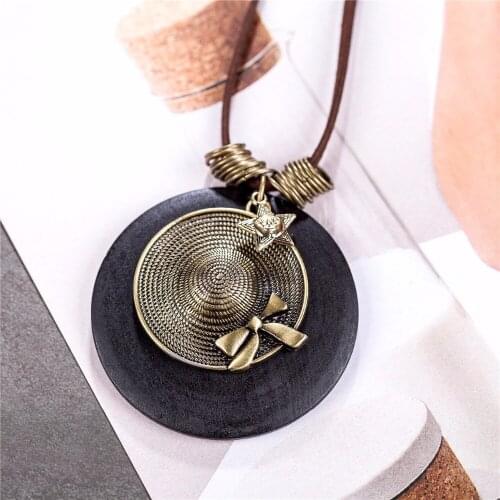 Wholesale Vintage Women necklaces & pendants Wood Jewelry Cap Star Pendant Long necklace women collares mujer colar choker kolye