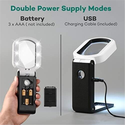 Rechargeable Hand-held/Standing Magnifying Glass With 9 LED Light Magnifier For Reading Inspection Jewelry Exploration Etc