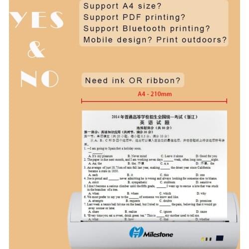 A4 Portable Bluetooth thermal Printer Support PDF Documents photos Printing for ios android PC USB with free APP