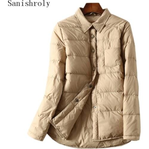 Sanishroly Women Winter Coats Warm Light White Duck Down Jacket Ladies Long Sleeve Coat Short Outwears Parka Plus Size SE1035