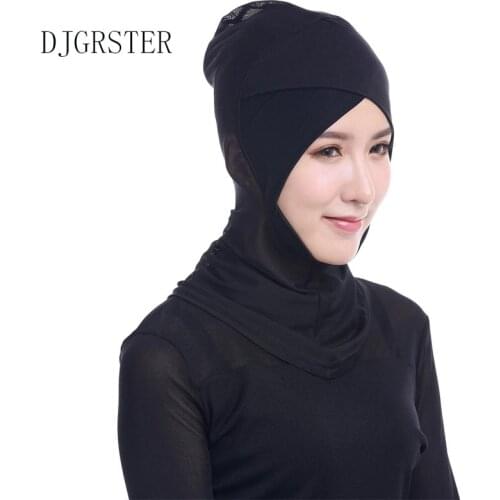 DJGRSTER Muslim Mercerized Cotton Two-layer Cross Scarf Full Cover Inner Cotton Hijab Cap Islamic Head Wear Hat Headband Colors