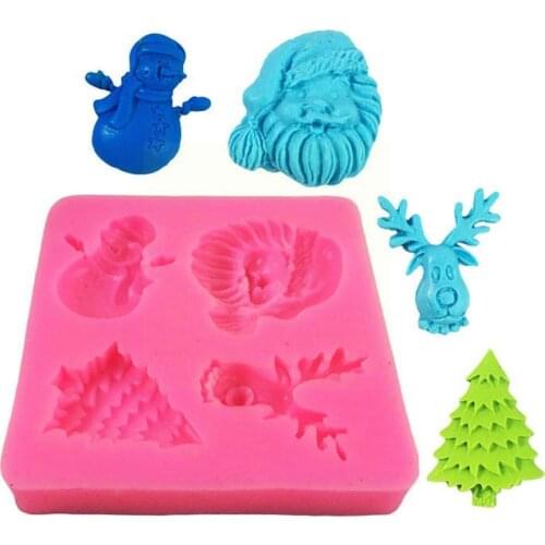 Silicone Fondant Cake Mold Christmas Santa Claus Deer Mould Tools Decorative Pine Made Baking Home Topper Tree Pastry J7O5