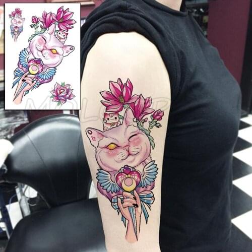 Tattoo Sticker Moon Love Heart Wings Sign Anime Lucky Cat Lotus Flower Cartoon Temporary Fake Tatoo for Women Men Body Art