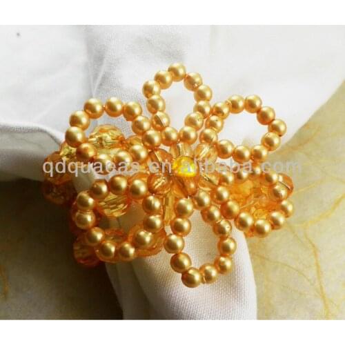 Yellow pearl flower beaded wedding napkin ring qn13030403