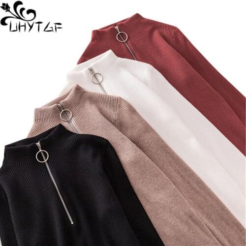 UHYTGF Sweater women Fashion zipper knitted autumn winter sweaters female long sleeve pullover elastic warm sweater ladies 1168