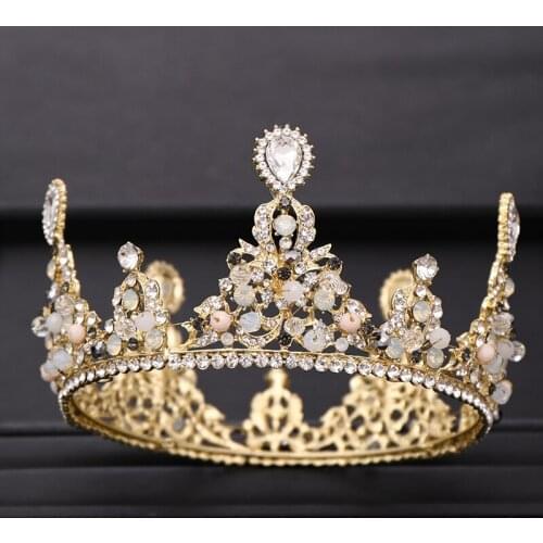 Vintage Bridal Crown Baroque Gold Rhinestone Crystal Crown Wedding Hair Accessories Bridal headdress Queen Tiara Prom Accessorie