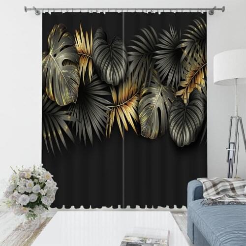 High quality custom 3d curtain Beautiful Photo Fashion Customized 3D Curtains black blackout curtains leaf curtain