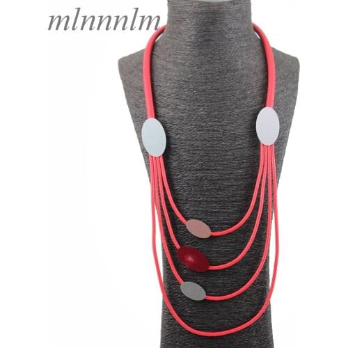 Casual Red Long Statement Necklace Women Rubber Rope Chain Chunky Necklaces office lady Jewelry