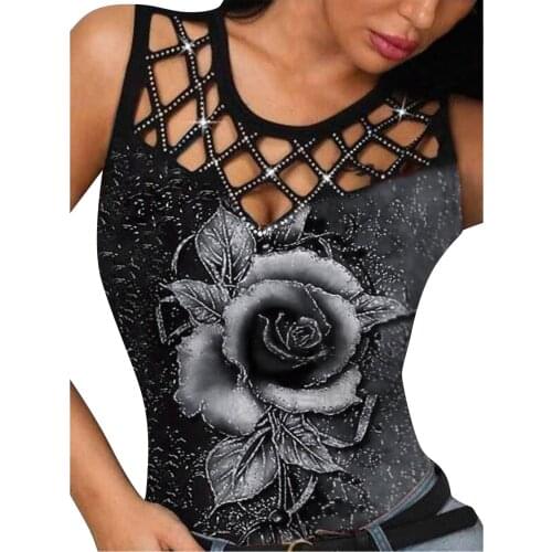 2021 Lace Sexy Blouses Hollow Out Sleeveless Tops Summer Casual Shirts For Womens Prints Rhinestone Blouses Camisas De Mujer