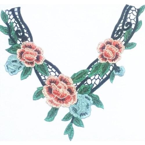 5Pcs/Lot Embroidery Red Flower Mesh Lace Collar Fabric, DIY Handmade Polyester Lace Clothing For Sewing Collar Crafts SDPL021