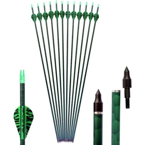 6/12/24pcs Archery Compound bow Pure Carbon Arrow With Replaceable Arrowhead for Compound/Recurve Bow Hunting