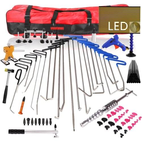 86PCS Paintless Dent Repair Tool Rods Kit with Slider Hammer Dent Lifter Bridge Puller Set LED Line Board for Pop a Dent
