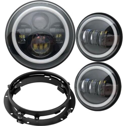 For H arley 7" Led Projector Motor Headlight + 4 1/2 Passing Lights For H arley Touring Electra Glide Black 7 inch led