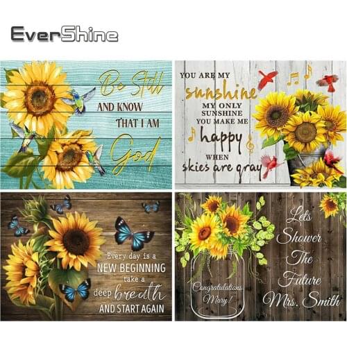 EverShine Diamond Painting Full Square Text Cross Stitch Diamond Mosaic Sunflowers Picture Rhienstones Home Decor New Arrivals