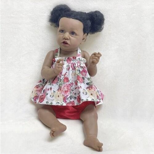 55CM Bebe Reborn Dolls Full Silicone Body Toddler Girl Doll with Rooted Black Curly Hair African American Bebe Toys para ninas
